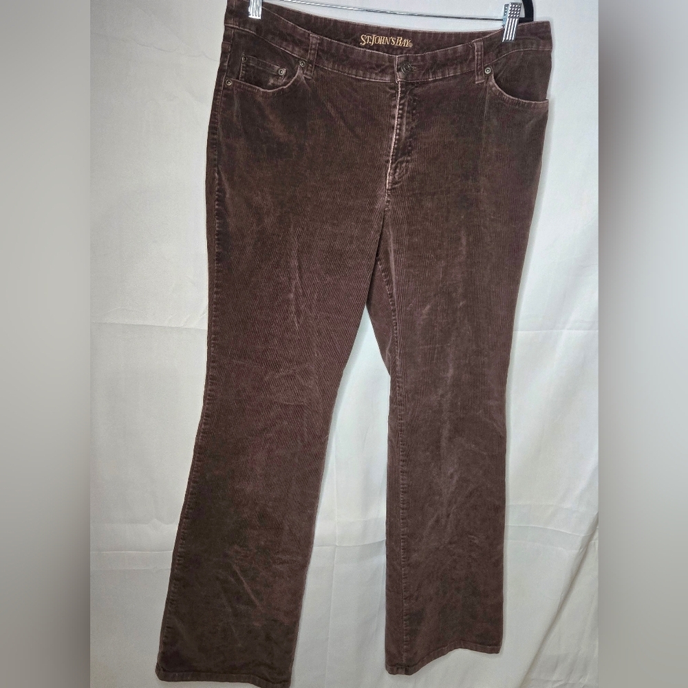 St. John’s Bay Women’s Corduroy Pants — Size 14, Boot-Cut / Straight Dark Brown